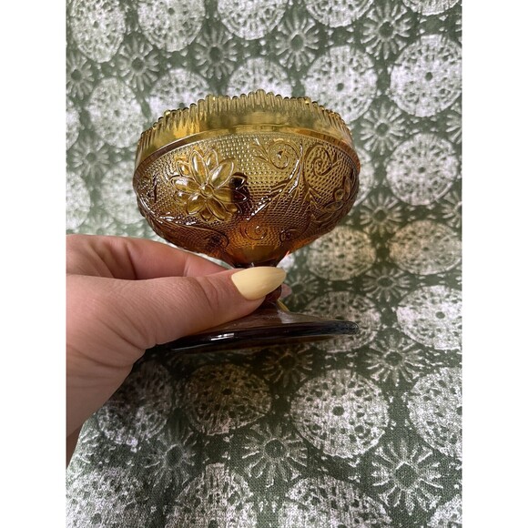Vintage Indiana Glass Tiara Amber Sandwich Footed Candle Holder 3" - Picture 2 of 4